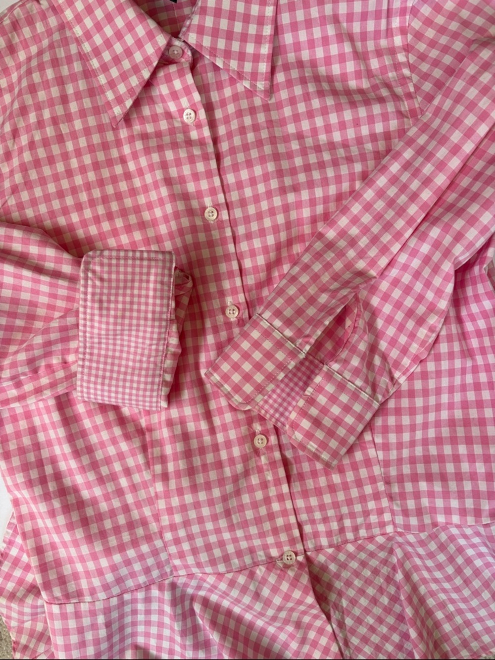 Vintage Ralph Lauren Peplum Gingham Check Pink White Preppy Cottage Top Womens 6 - Picture 4 of 12